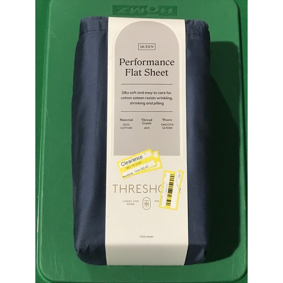 Queen 400 Thread Count Performance Flat Sheet Metallic Blue -‎ Threshold: Cotton - Picture 1 of 2